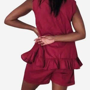 Solid Design Modest Pep Hem Co-Ord Set (Merlot)